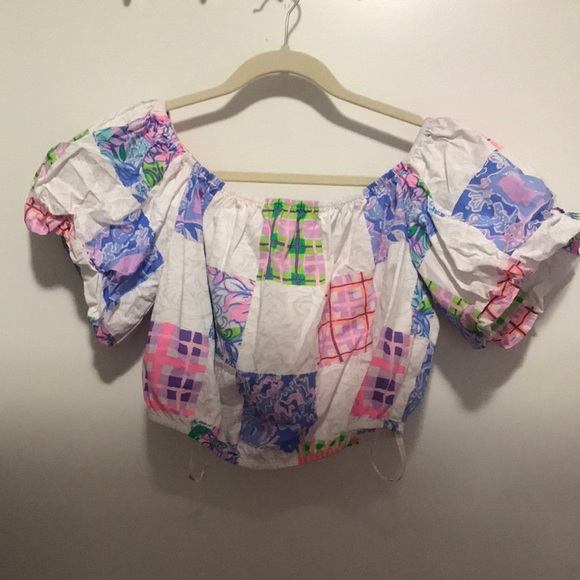 Colorful Patchwork Off-Shoulder Top - Picture 1 of 1